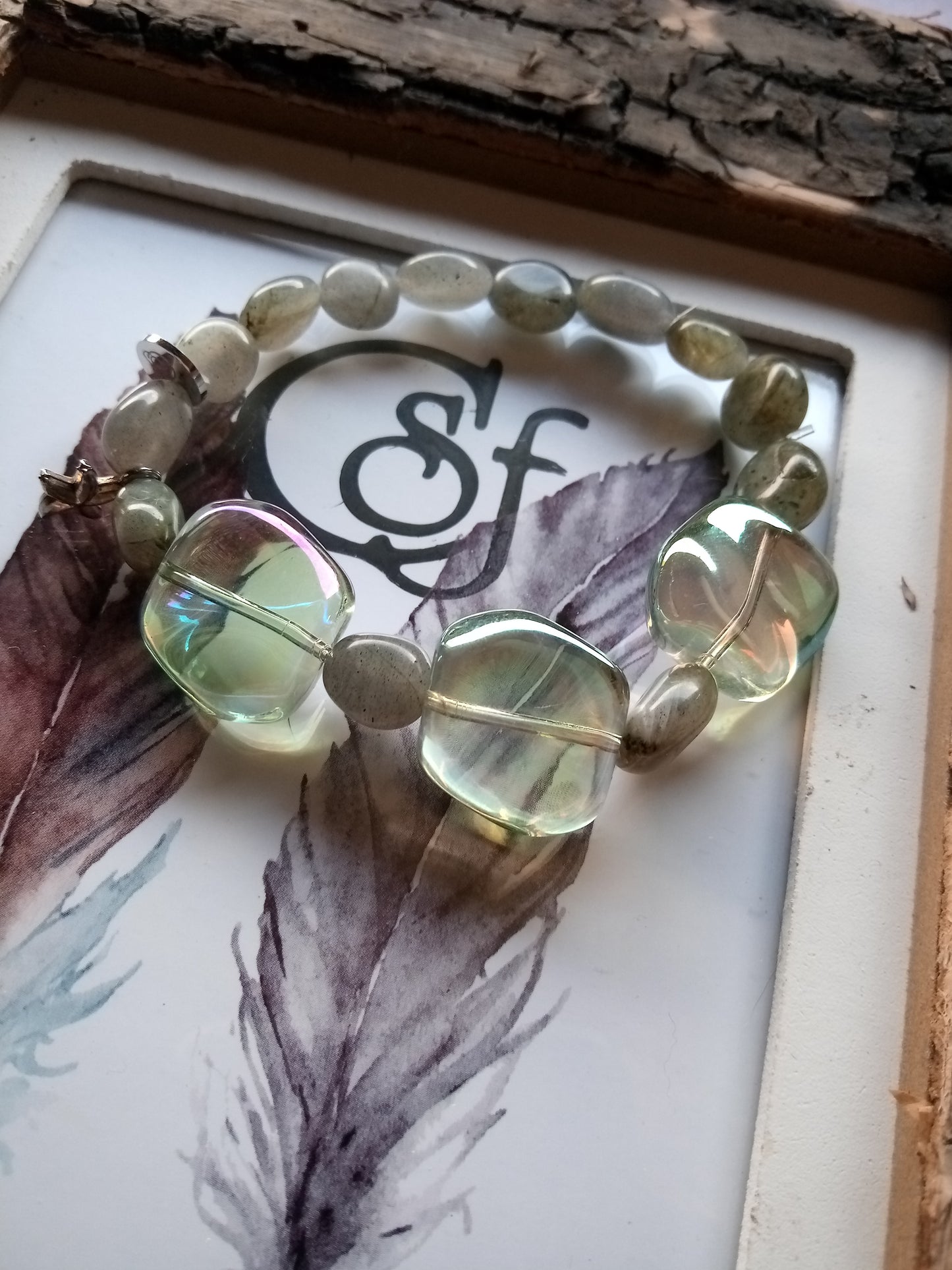 Pulsera Labradorita Cristal de Murano