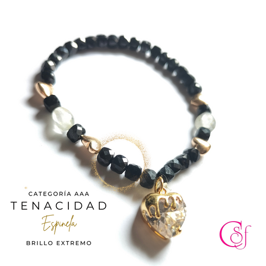 Pulsera Corazón Dorado · Espinela y Topacio Blanco · Diseño de Autor CSF