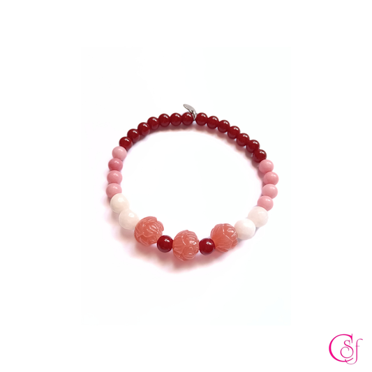 Pulsera Flor Rosada · Jaspe Rojo, Jaspe Rosado y Jaspe Blanco · Diseño CSF mod 1