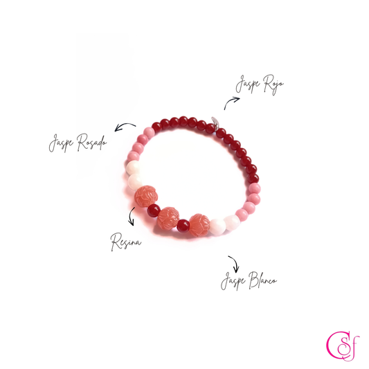 Pulsera Flor Rosada · Jaspe Rojo, Jaspe Rosado y Jaspe Blanco · Diseño CSF mod 1