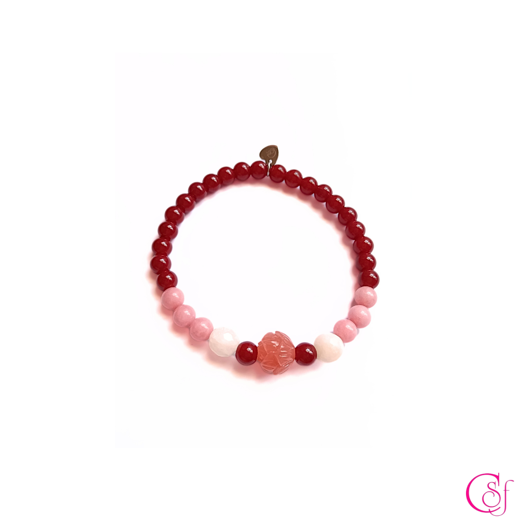 Pulsera Flor Rosada · Jaspe Rojo, Jaspe Rosado y Jaspe Blanco · Diseño CSF mod.3