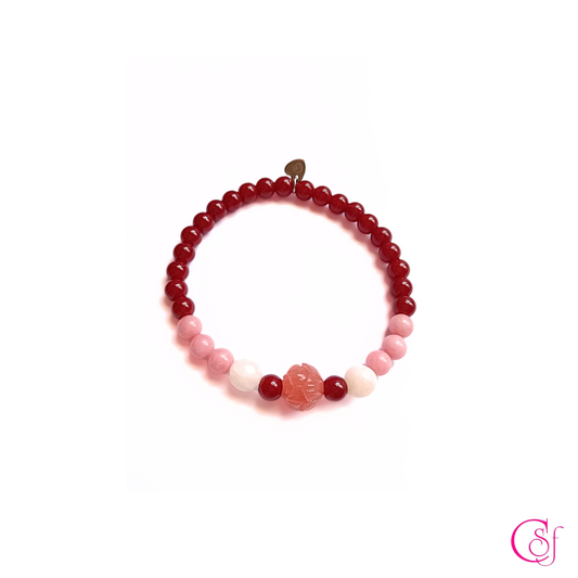 Pulsera Flor Rosada · Jaspe Rojo, Jaspe Rosado y Jaspe Blanco · Diseño CSF mod.3