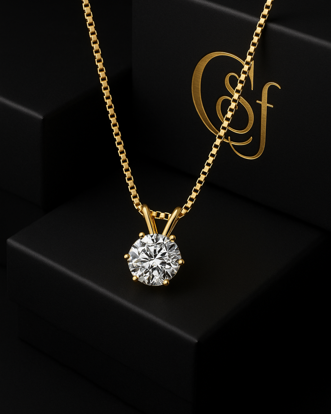 Collar Solitario de Moissanita – Plata 925 Baño de Oro (0.5ct · 1ct · 2ct) con Certificado