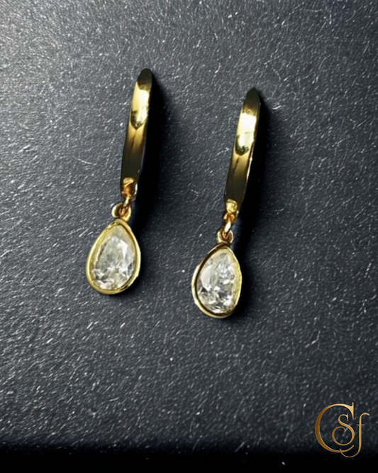 Mini Aros de Plata 925 (Dorado / Plateado) con Gota de Moissanita 0.5ct – Corte Gota CSF DeLuxe