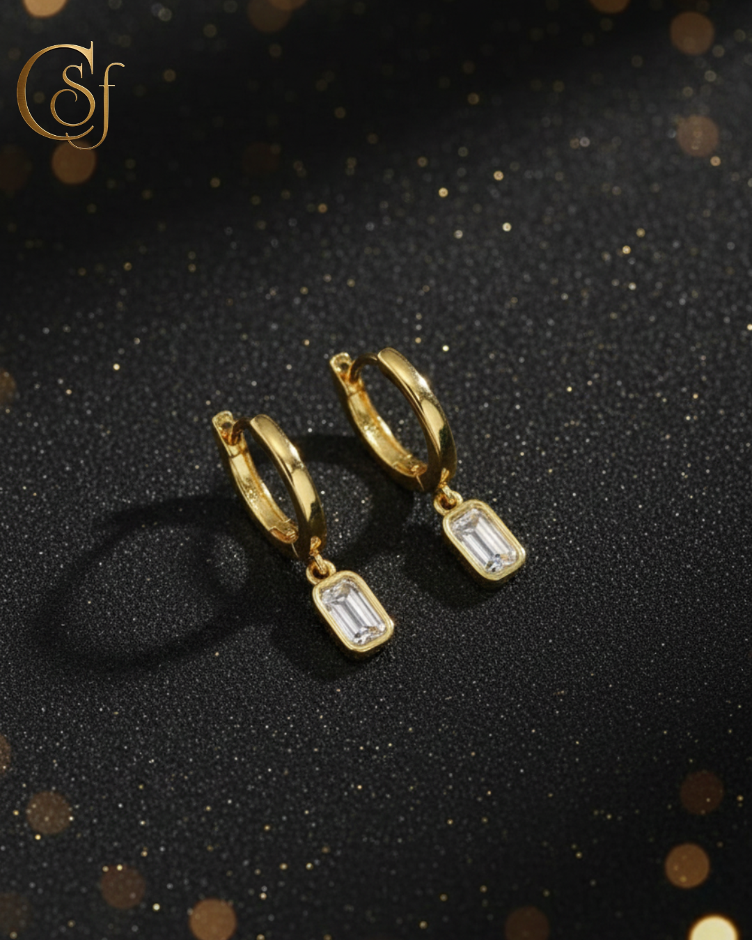 Mini Aros de Plata 925 Baño de Oro con Corte esmeralda de Moissanita 0.5ct