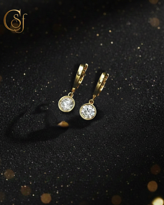 Mini Aros de Plata 925 (Dorado / Plateado) con Moissanita 0.5ct – Corte Circular