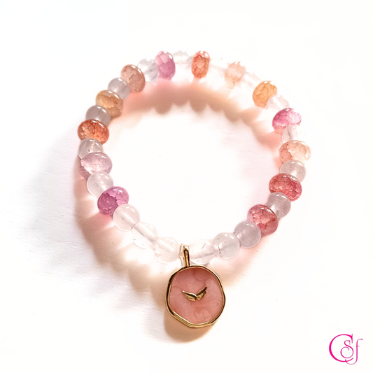 Pulsera de Cuarzo Fresa y Ágata blanca · Pulsera Alas de Luz