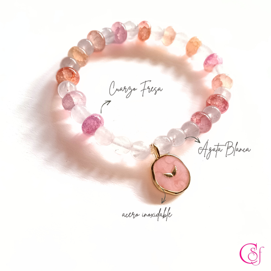 Pulsera de Cuarzo Fresa y Ágata blanca · Pulsera Alas de Luz