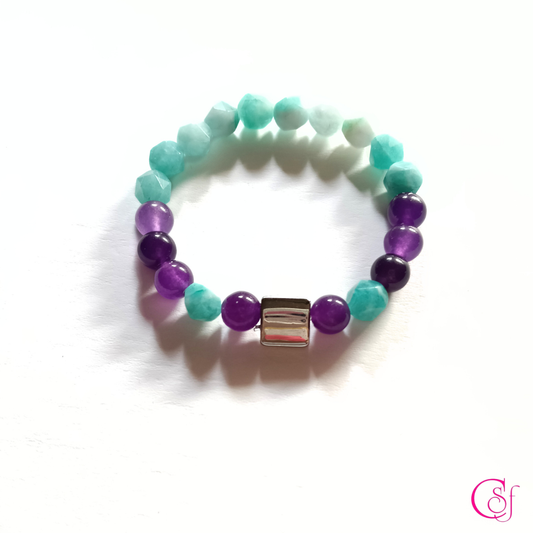 Pulsera de amazonita facetada y amatista - Pulsera Armonía Interior