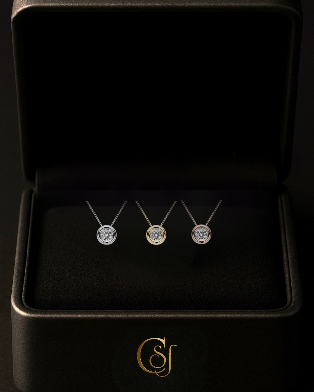 Collar Solitario Moissanita 6.5 mm – Plata 925 (Rodio · Oro Rosa · Oro) – Bisel Redondo