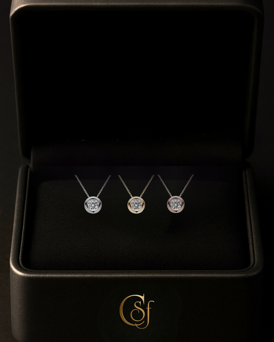 Collar Solitario Moissanita 6.5 mm – Plata 925 (Rodio · Oro Rosa · Oro) – Bisel Redondo