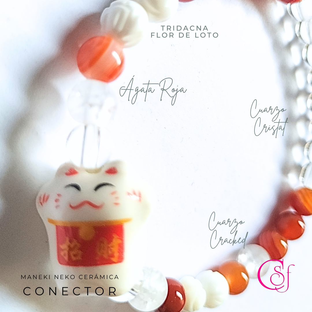 Pulsera Maneki Neko Tridacna Cuarzo Ágata