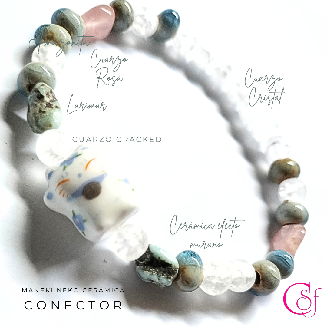 Pulsera MANEKI NEKO Larimar Cuarzos