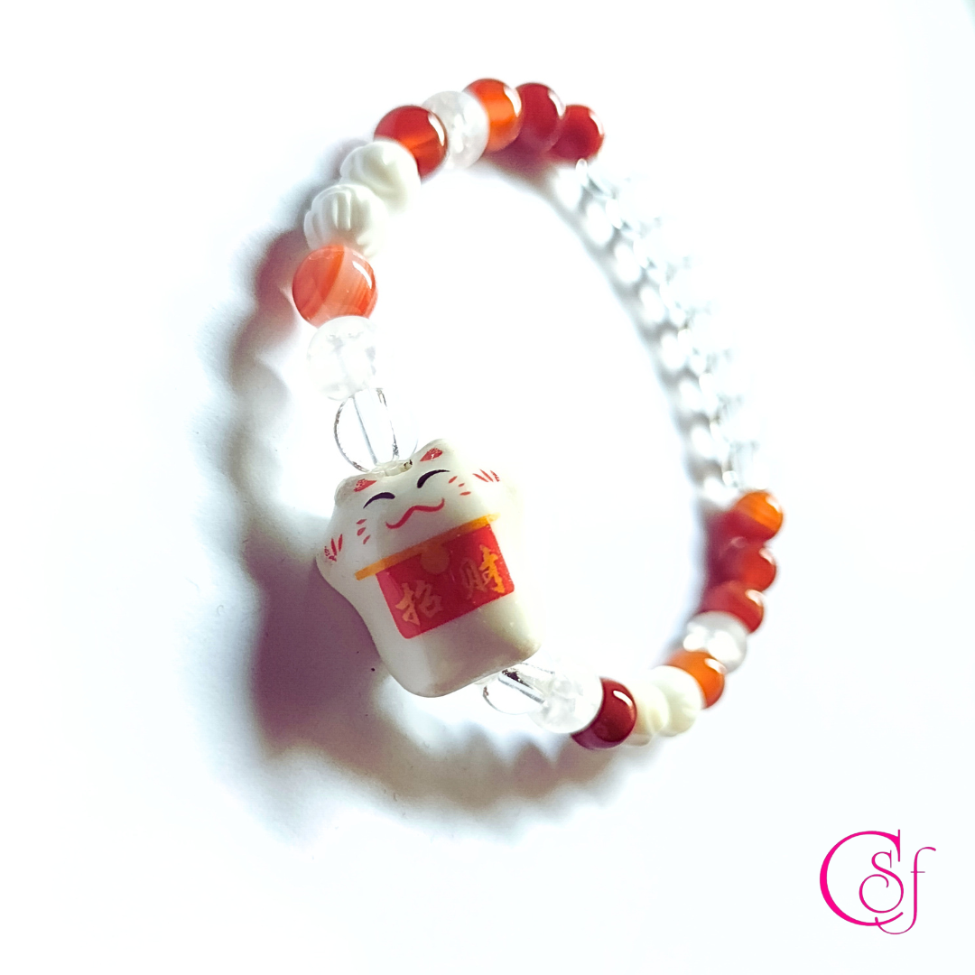 Pulsera Maneki Neko Tridacna Cuarzo Ágata