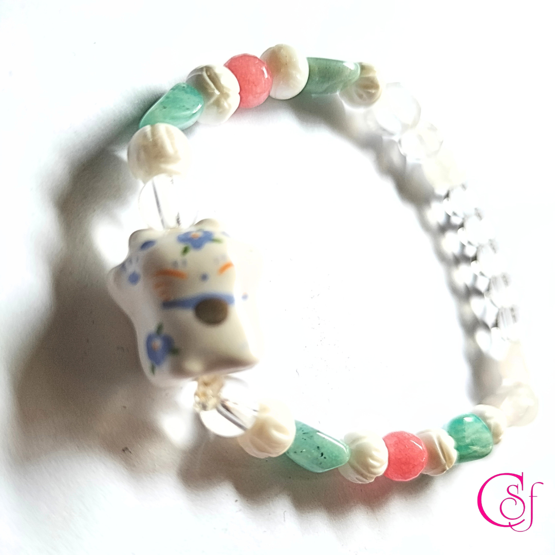 Pulsera de Tridacna Amazonita Cuarzo y Jade Rosa