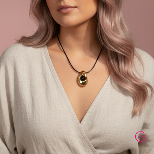 Collar Largo CSF – Ágata Negra & Acero Inoxidable - CSF Long Necklace – Black Agate & Stainless Steel