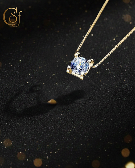 Cadena Solitario Moissanita 0.5ct – Plata 925 (Rodiada / Baño de Oro 18K)