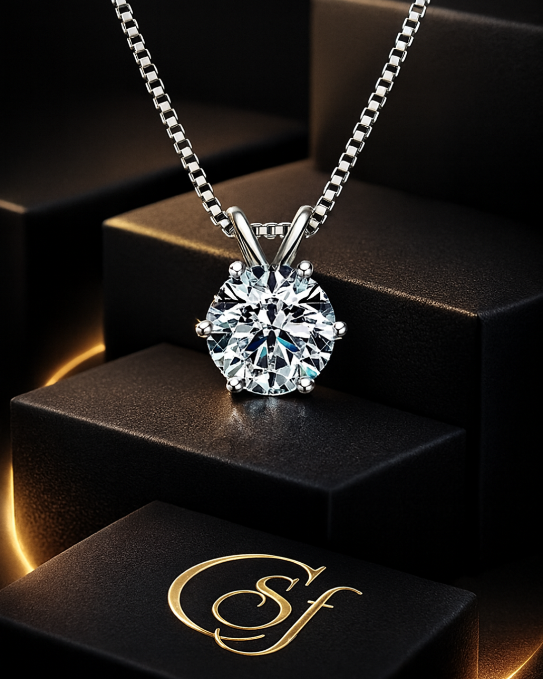 Collar Solitario de Moissanita – Plata 925 Baño de Oro (0.5ct · 1ct · 2ct) con Certificado