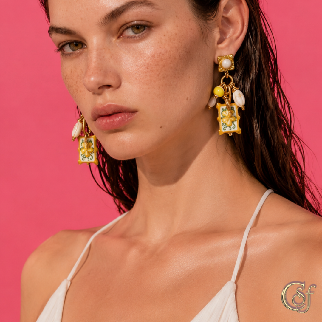 Pendientes Amalfi Amarillo CSF · Cerámica Pintada a Mano y Acero Inoxidable 316L
