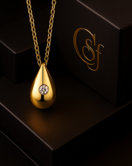 Collar Gota de Moissanita 0.1ct VVS1 – Plata 925 Baño Oro 18K (40 cm)