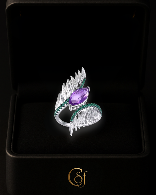 Anillo Alas de Ángel – Amatista o Jade – Plata 925 (Diseño de Autor)