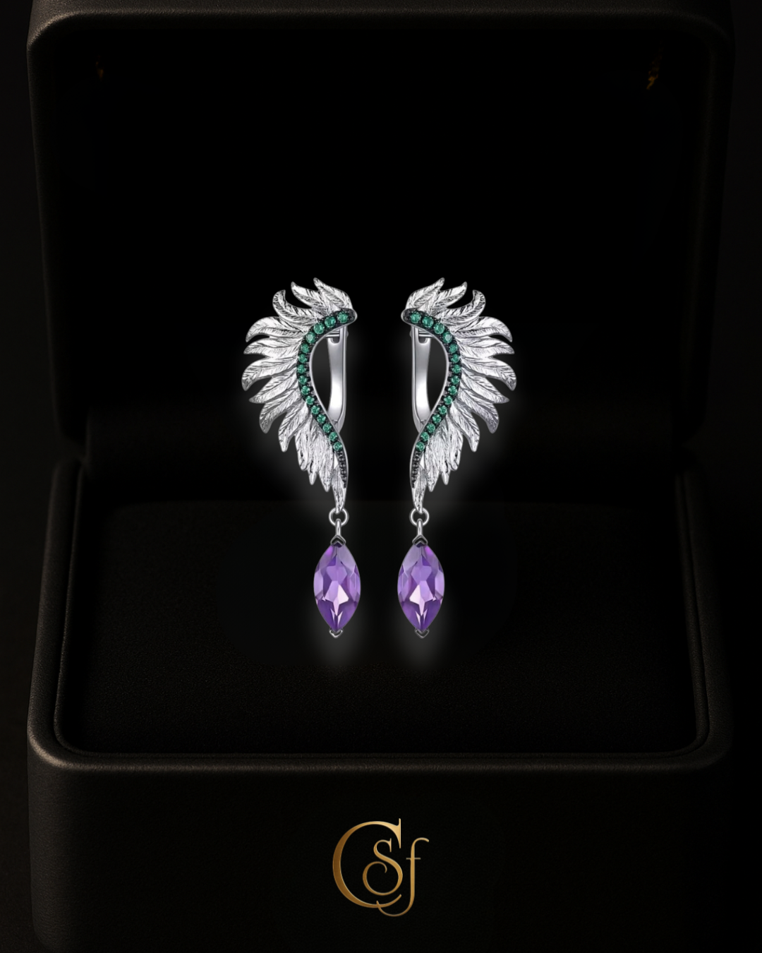 Pendientes Alas de Ángel – Amatista o Jade – Plata 925 (Diseño de Autor)