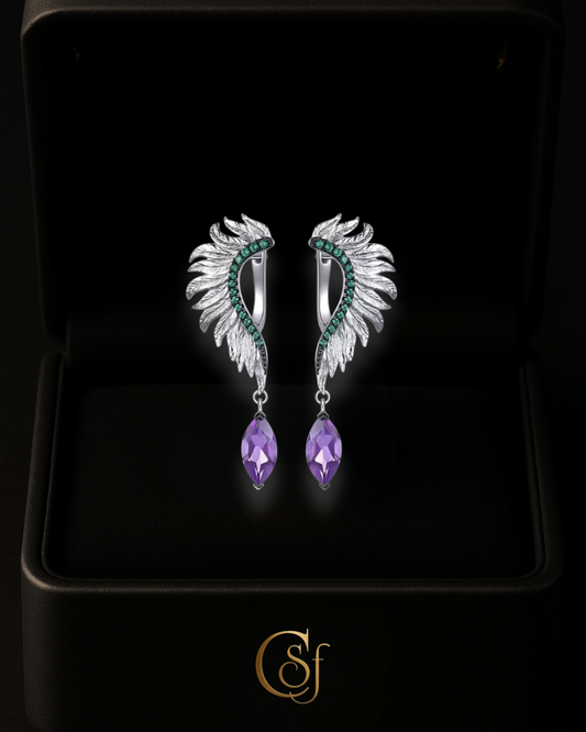 Pendientes Alas de Ángel – Amatista o Jade – Plata 925 (Diseño de Autor)