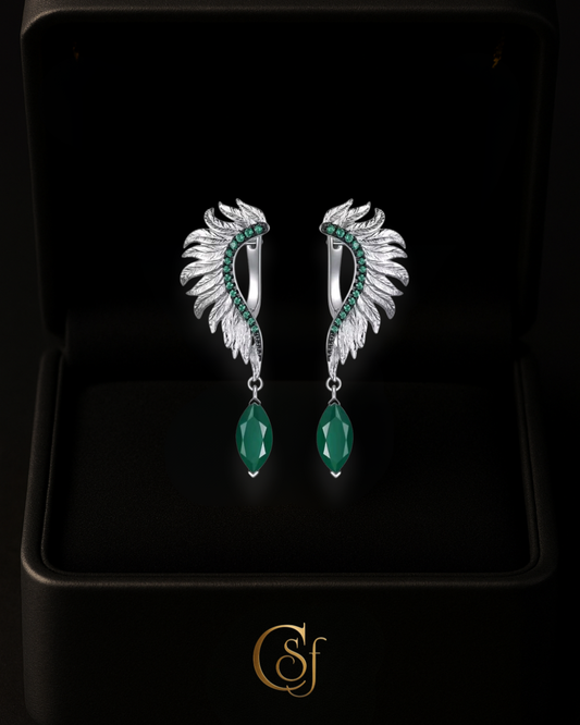 Pendientes Alas de Ángel – Amatista o Jade – Plata 925 (Diseño de Autor)