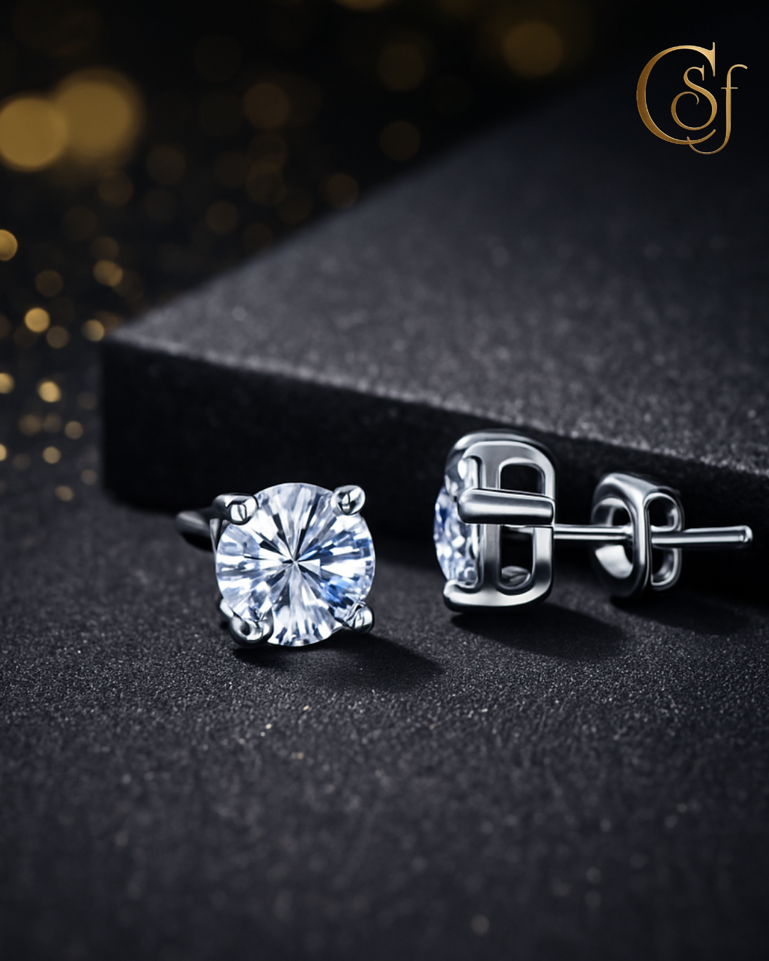 Pendientes Solitario Moissanita – Plata de Ley 925 (0.5ct · 1ct) – Pasador de Cuatro Puntas