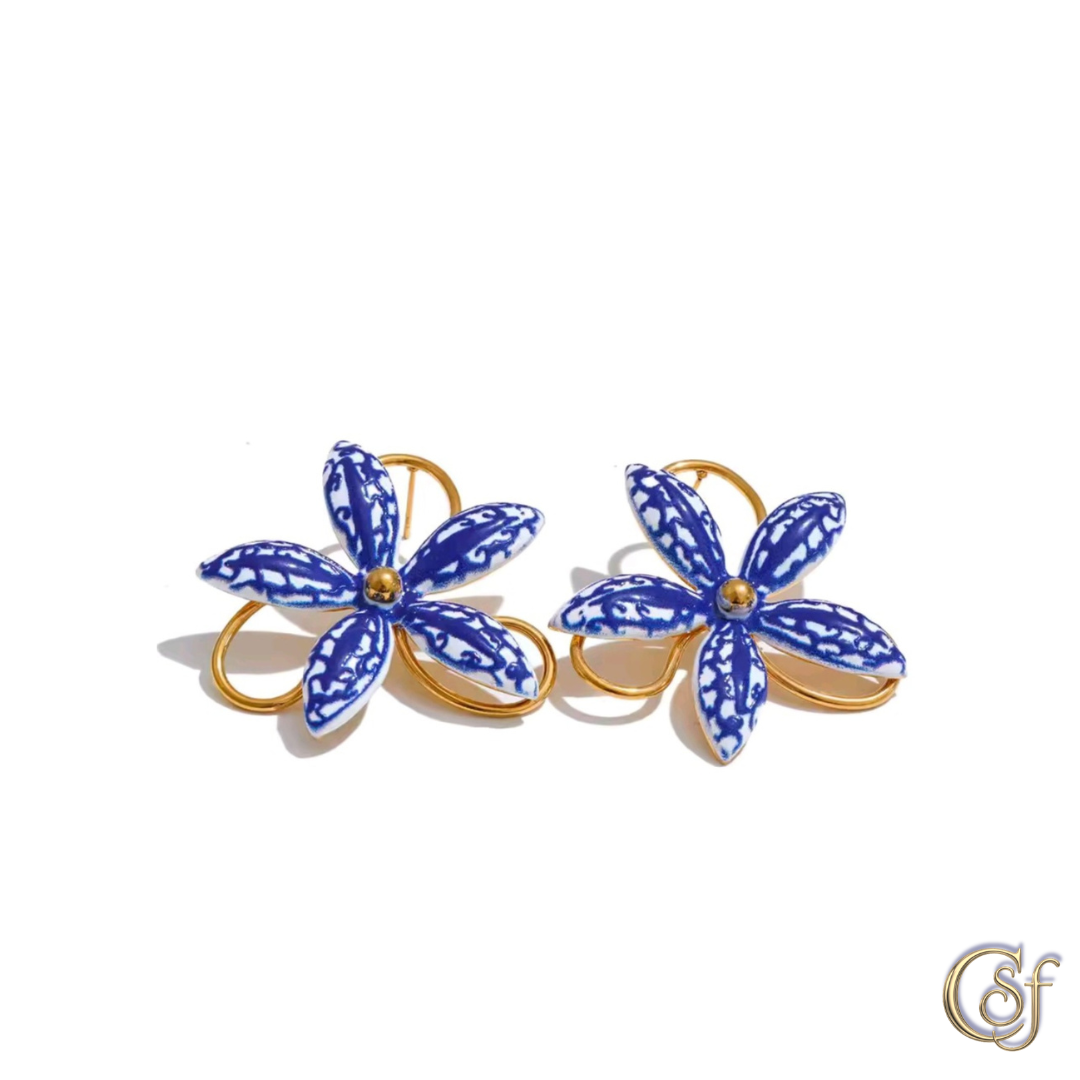 Pendientes Flor Amalfi · Cerámica Pintada a Mano · Acero Inoxidable 316L