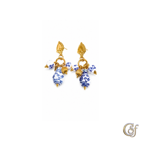 Pendientes Amalfi Corazón con Cerámica Pintada a Mano · Acero 316L
