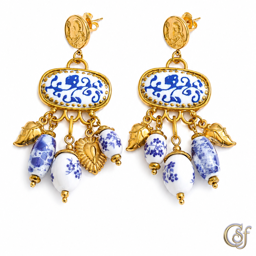 Pendientes Ovalado di Amalfi · Cerámica Pintada a Mano · Acero Inoxidable 316L