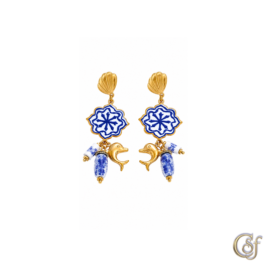 Pendientes Delfino di Amalfi · Cerámica Pintada a Mano · Acero Inoxidable 316L
