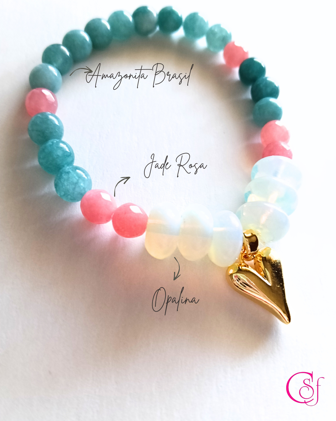 Pulsera Opalita Love Spell - amazonita brasil y jade rosa