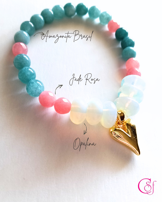 Pulsera Opalita Love Spell - amazonita brasil y jade rosa