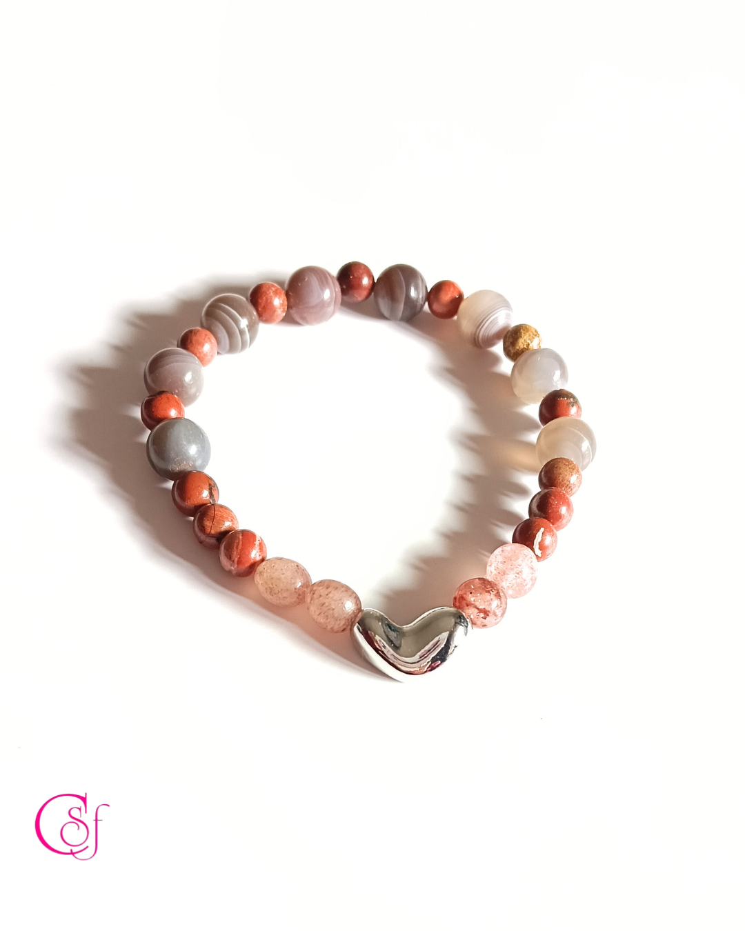 Pulsera de ágata roja, ágata caramelo y cuarzo fresa