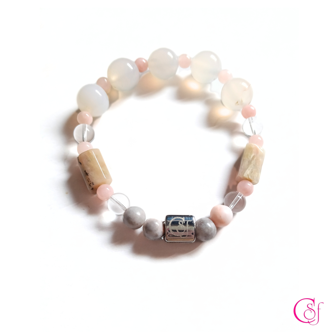 Pulsera Rodonita y Ágata Santonyx con Jade Rosa · Diseño de Autor CSF
