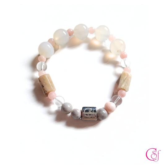 Pulsera Rodonita y Ágata Santonyx con Jade Rosa · Diseño de Autor CSF
