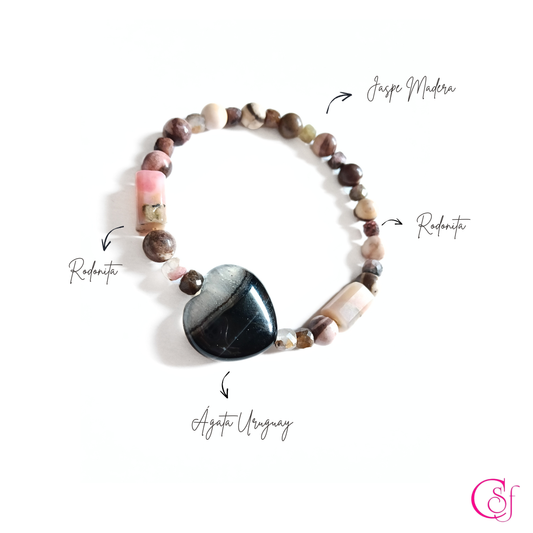 Pulsera Corazón de Ágata Uruguay · Equilibrio y Fuerza Interior · Diseño de Autor CSF