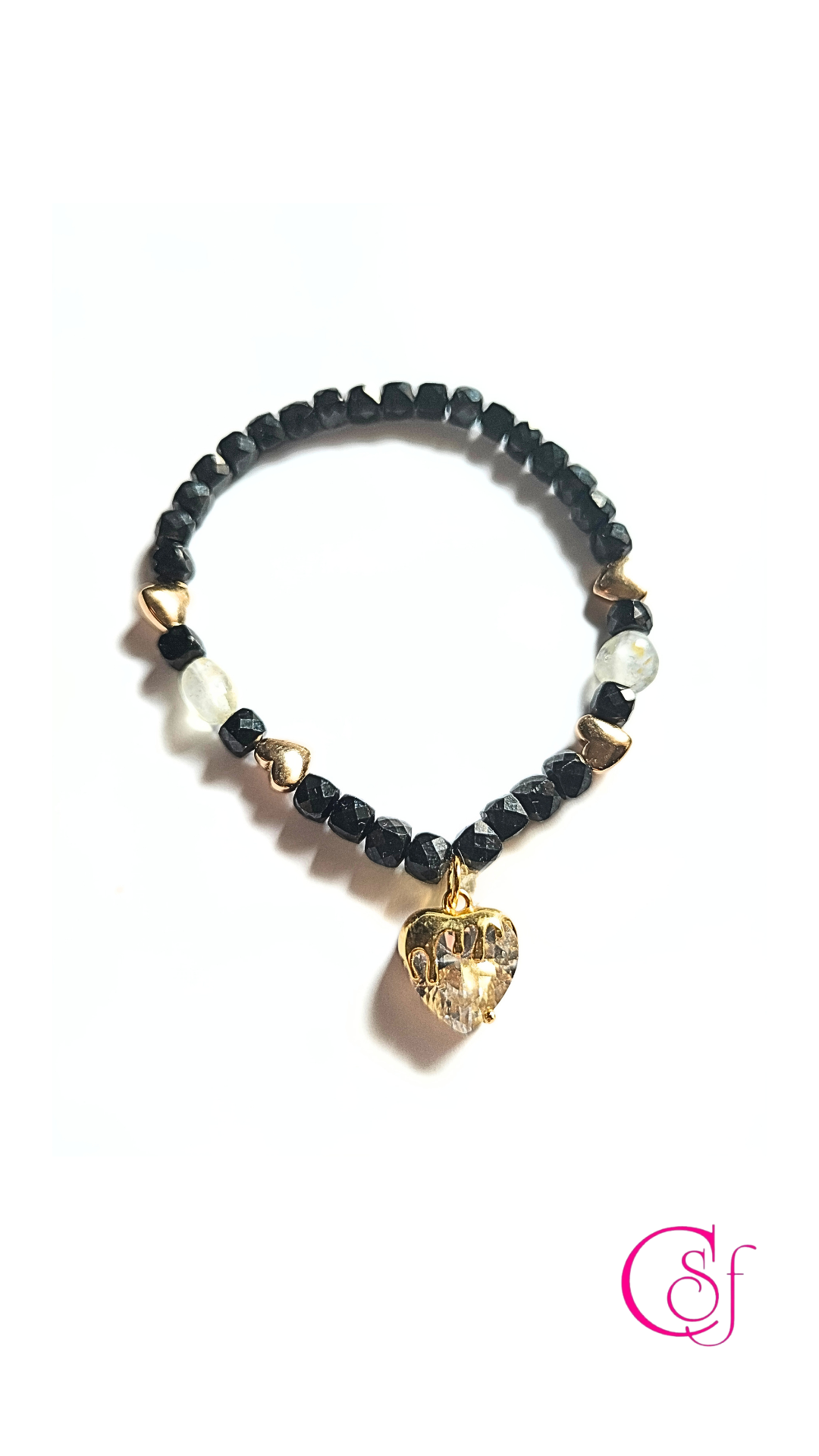 Pulsera Corazón Dorado · Espinela y Topacio Blanco · Diseño de Autor CSF