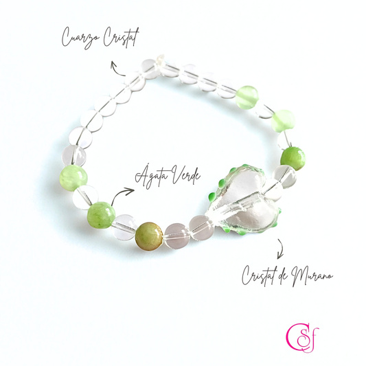 Pulsera Exclusiva CSF – Cuarzo Cristal & Jade Verde Claro | Edición Limitada