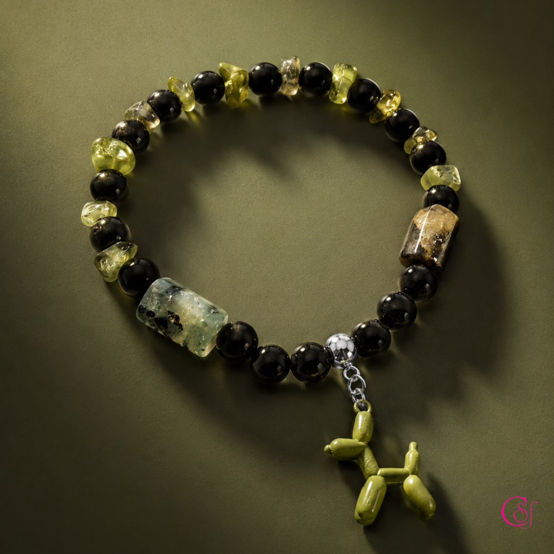 Pulsera Balloon Dog Obsidiana y Periodita