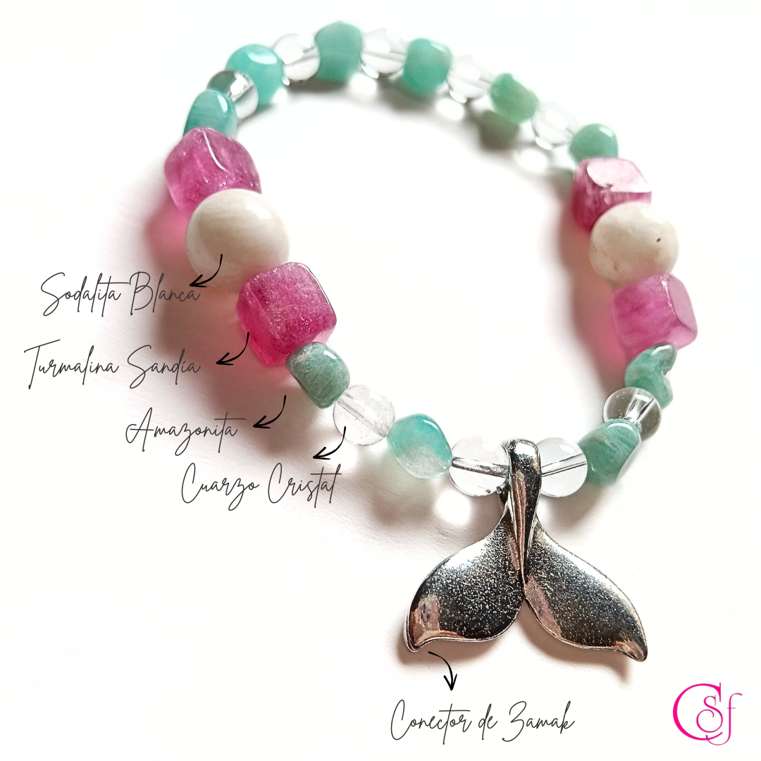 Pulsera Amazonita Brasileña y Turmalina Sandía con Cola de Ballena · Diseño de Autor CSF