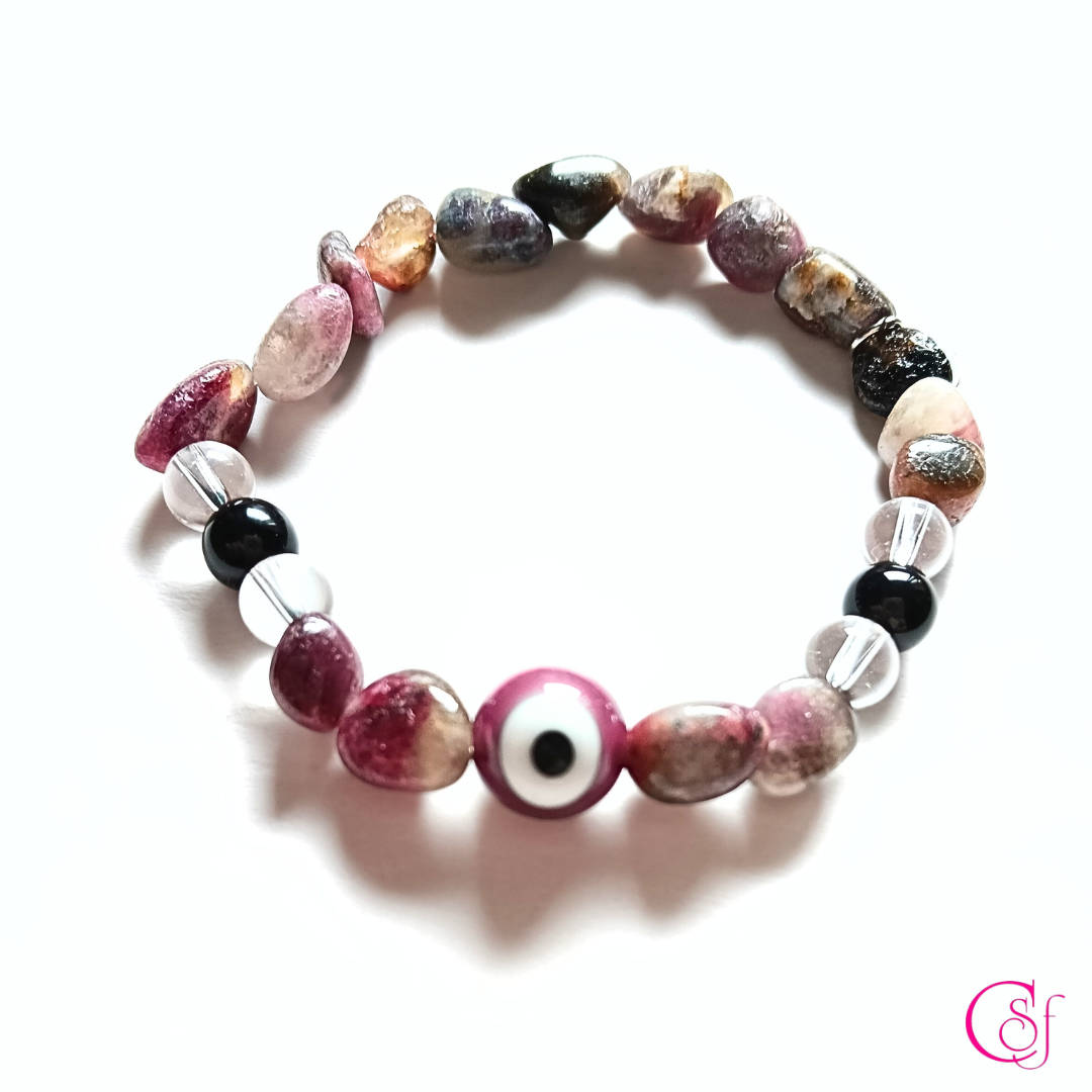 Pulsera Lepidolita y Murano Ojo Turco · Diseño de Autor CSF