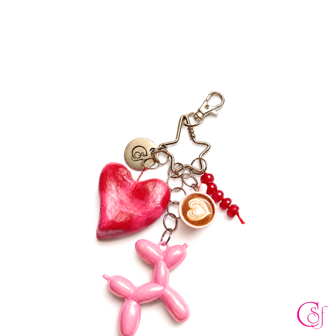 Adorna bolsos corazón rosa, coffee cup y balloon dog