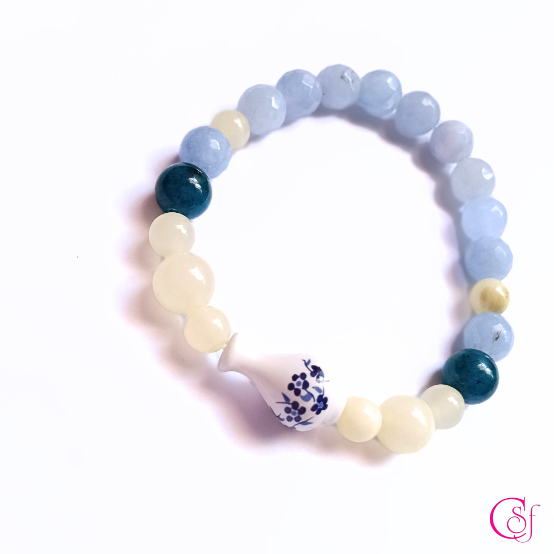Pulsera Amalfi · Vasija de Cerámica, Calcedonia Azul, crysacola  · Diseño CSF