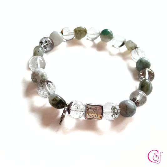 Pulsera de Conexión y Protección · Cuarzo Musgo, Jaspe Bosque y Labradorita · Diseño de Autor CSF