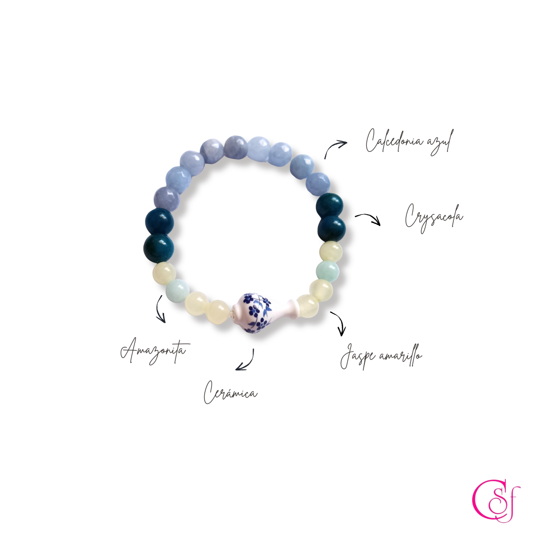 Pulsera Amalfi · Vasija de Cerámica, Calcedonia Azul y Amazonita · Diseño CSF