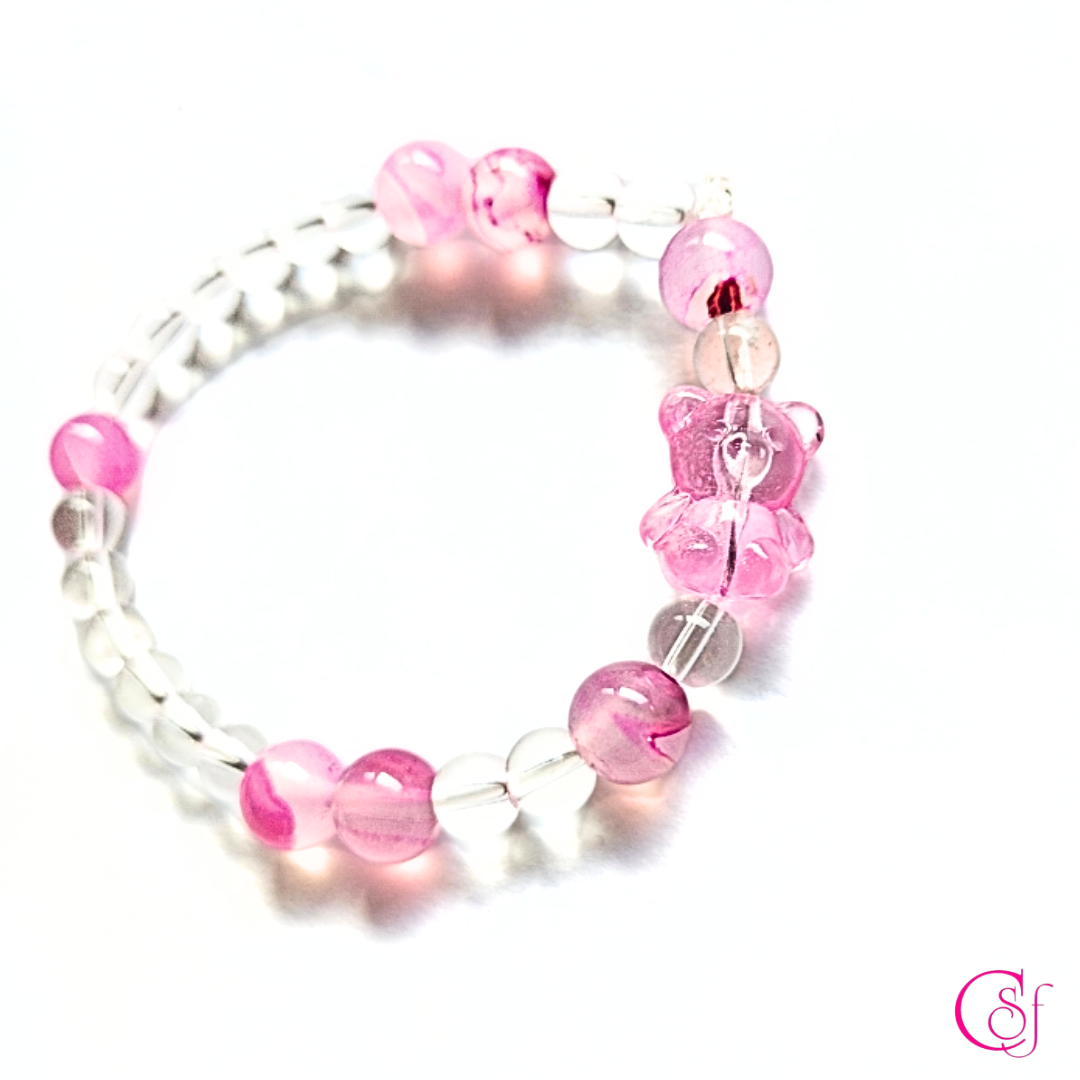Pulsera Cuarzo Cristal y ágata fucsia - Pulsera Osito de Luz