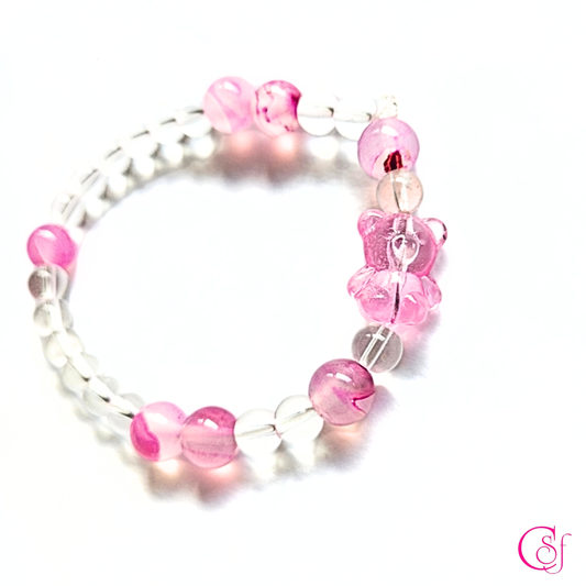 Pulsera Cuarzo Cristal y ágata fucsia - Pulsera Osito de Luz